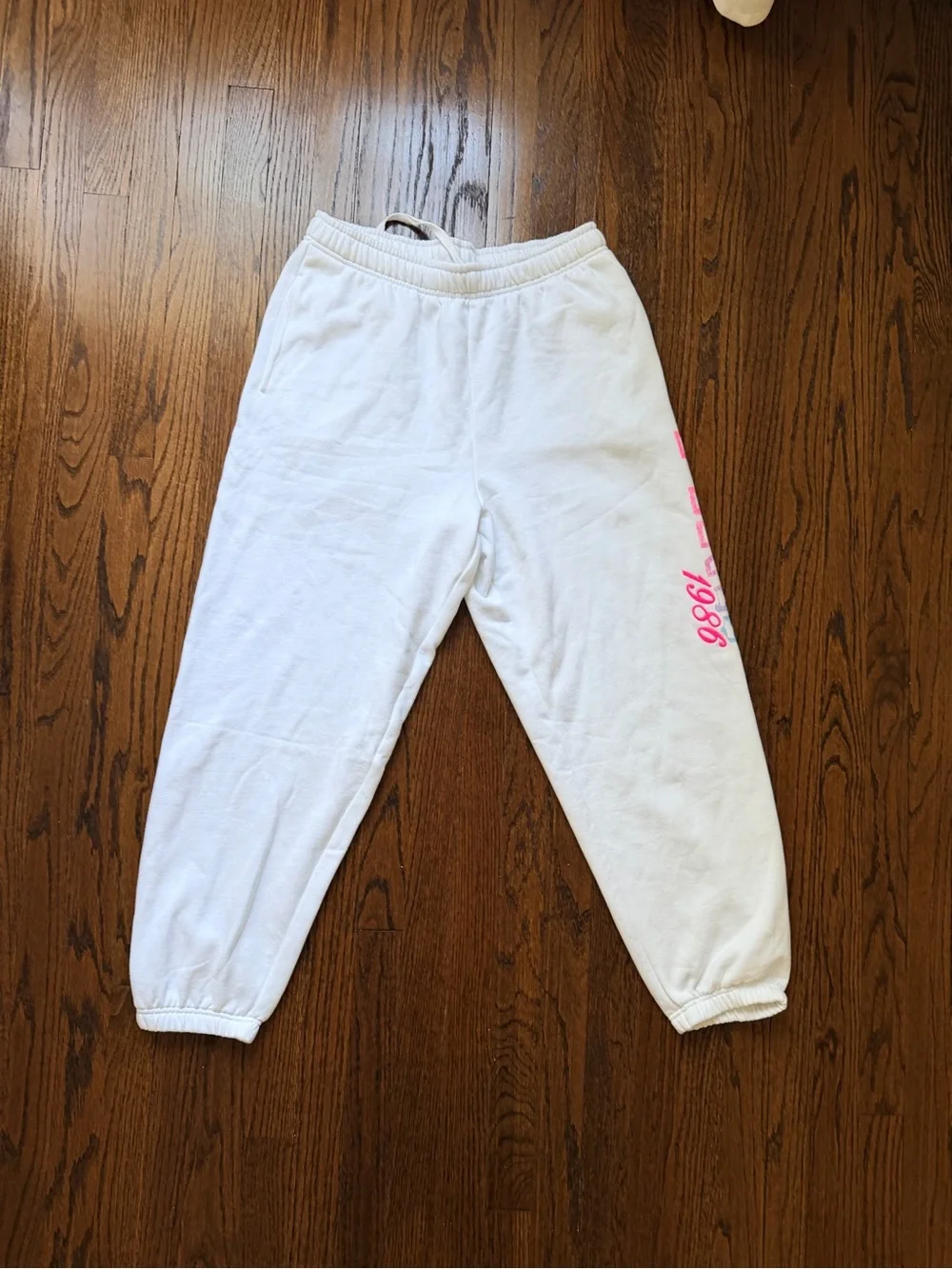PINK Victoria's Secret White Fleece Joggers with Drawstring